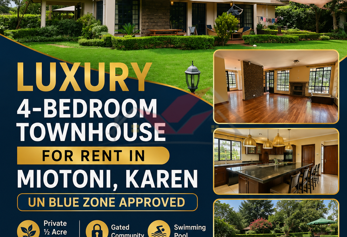 4 bedroom luxury townhouse for rent Miotoni Road Karen UN Blue Zone gated community.