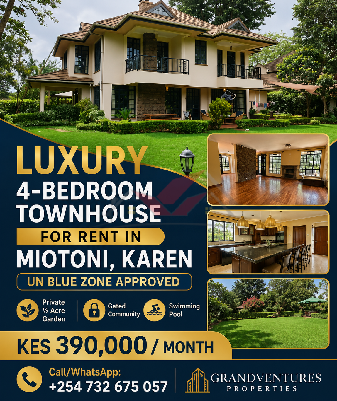 4 bedroom luxury townhouse for rent Miotoni Road Karen UN Blue Zone gated community.