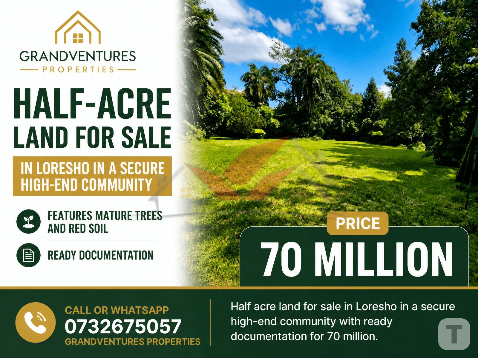 Premium 0.5 acre residential plot with ready title deed in Loresho near Waiyaki Way.