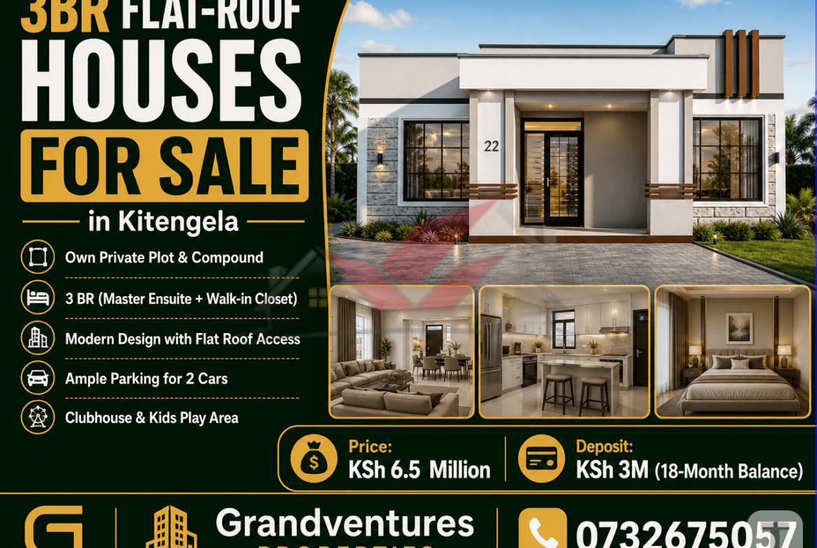 Modern 3-Bedroom Flat-Roof houses for Sale in Kimalat, Kitengela